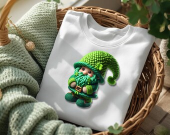 St Patrick Gnome Kunstgarn png: Gestrickte Zwerge T-Shirt Sublimationsdesign (Digitaler Download)
