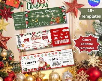 Christmas Boarding Pass: 15+ Canva Editable Air Ticket Template, Surprise Xmas Trip (Digital Download)