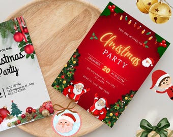 Weihnachtsfeier-Einladungsvorlage: 10 bearbeitbare Feiertags- und Weihnachtseinladung, druckbare festliche Karte (digitaler Download)