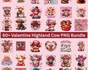 Valentinstag Highland Kuh PNG-Bundle: 60+ Färse Designs für Sublimation (Digitaler Download)
