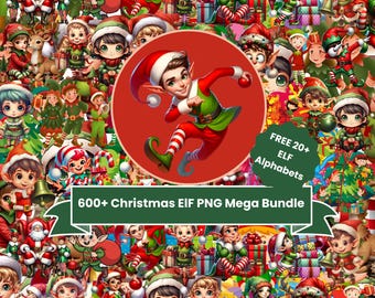 Elf Christmas PNG Mega Bundle: 600+ Holiday Sublimation Designs  (Digital Download)