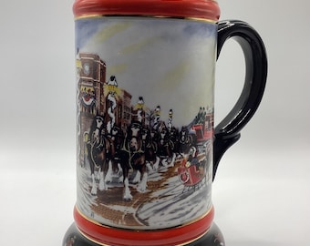 1992 Budweiser Clydesdale Horses Holiday Stein Mug: Winter Scene Collectible