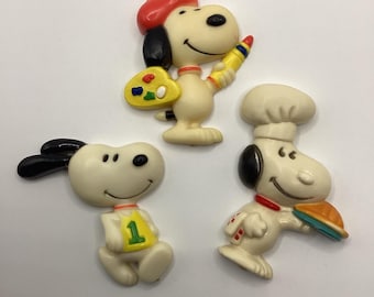 1966 vintage Peanuts Snoopy Fridge Magnets Set of 3 Snoopy the Artist, Snoopy the runner and Snoopy the Pie Baker
