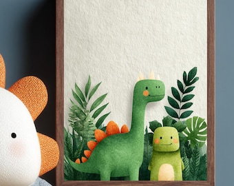 Arte imprimible para guardería de dinosaurios bebés / Lindo arte de pared de dinosaurios para habitación infantil / Decoración de guardería de dinosaurios de la jungla / Descarga digital