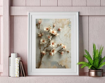 Arte floral neutro para pared imprimible / Arte botánico de magnolias / Ilustración floral vintage / Decoración minimalista de granja / Descarga digital