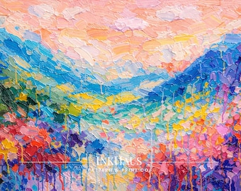 Arte mural de paisaje abstracto colorido para adolescentes / Decoración imprimible para dormitorio / Descarga digital moderna y brillante