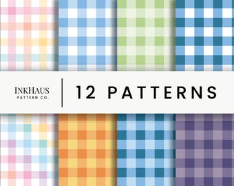 Patrón sin costuras de cuadros vichy pastel / Paquete de 12 descargas digitales