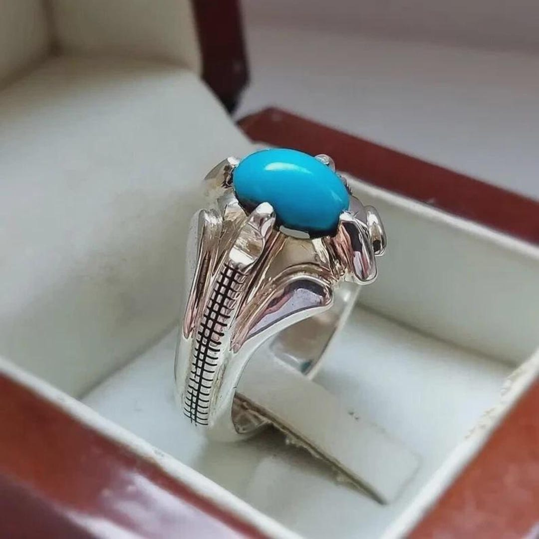 Handmade Sterling Silver Oval Turquoise Ring - Feroza Gemstone - Etsy