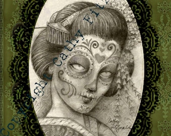 Neo Victorian Dia de los Muertos Japanese Geisha Tattoo Art (print)