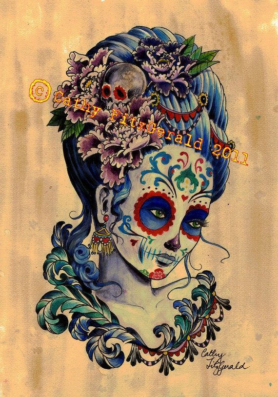 Marie Antoinette Dia De Los Muertos Tattoo Art print - Etsy