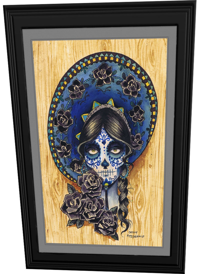A3 Sombrero Day of the Dead Sugar Skull Tattoo Art Print 