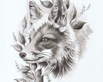 Fox with Leaves (print)