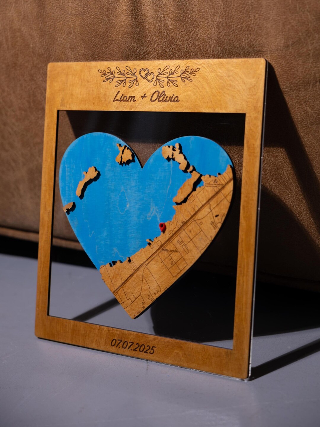 Anniversary Gift Heart Map Personalized Wooden Wall Art Custom ...