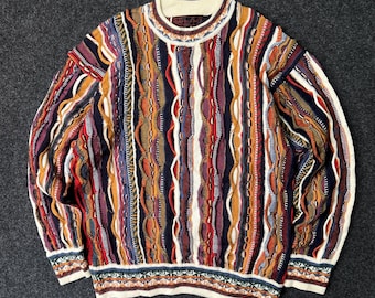 Jersey de punto multicolor 3D estilo Coogi de Roberto Club, estilo vintage de los 80, talla L para hombre #tejido