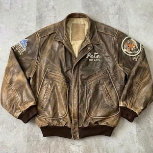 Giacca bomber in pelle Chevignon vintage anni '80, cappotto da aviatore francese con toppe da volo, taglia XL