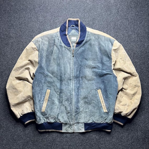 Vintage original Leather Suede Varsity Bomber Jacket Huski explorer Men size 2XL