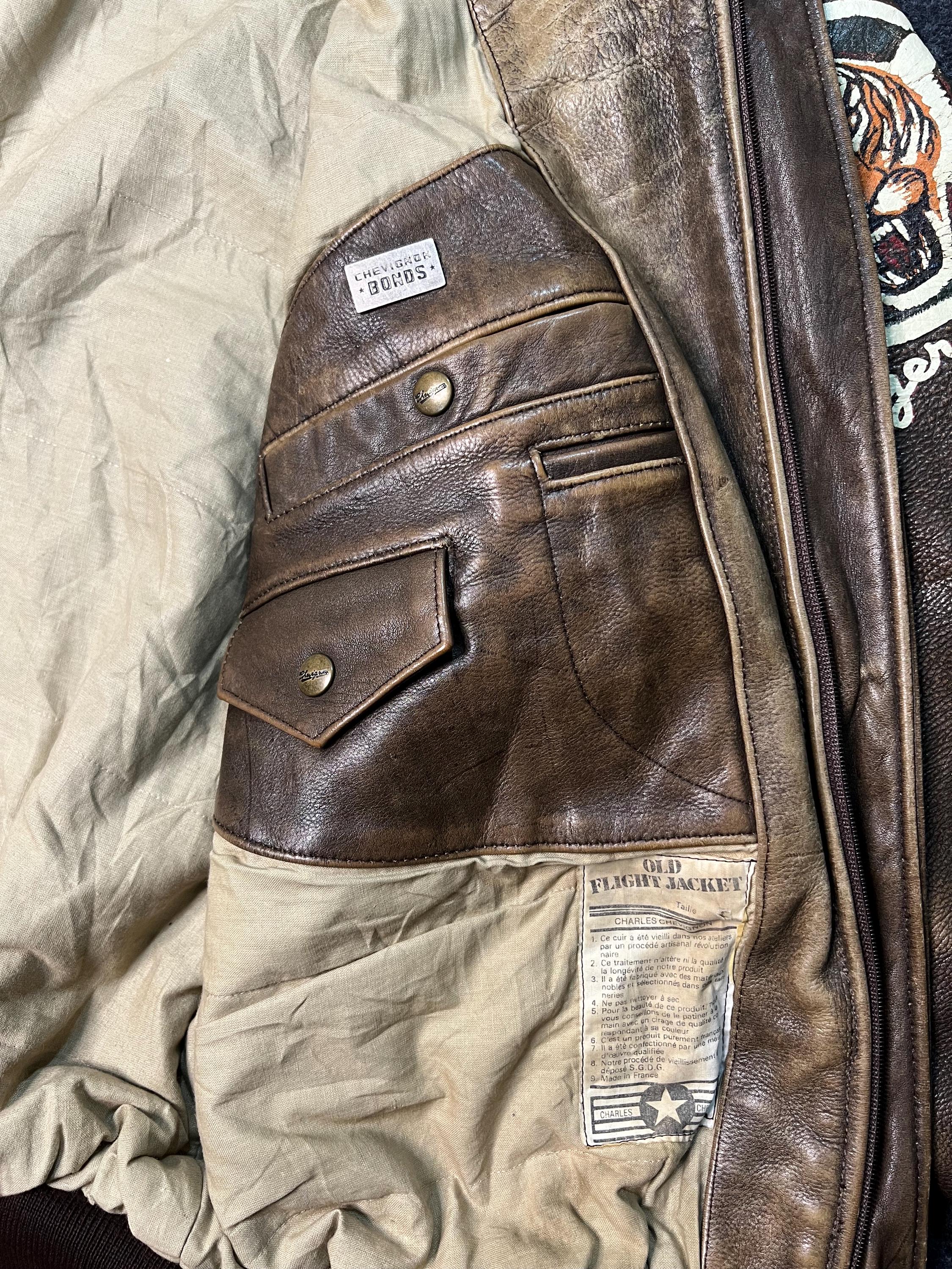 Vintage Chevignon Leather Bomber Jacket, 80s Flight Jacket, Made
