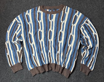 Vtg RageBlue, 3D knit Oversized, Blue & White Pullover, Japanese Sweater Men, Size M, L