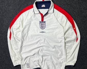Maglia da calcio vintage Umbro Inghilterra 2003 reversibile rara a maniche lunghe da uomo, taglia M