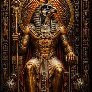 Horus Falcon God Throne Wall Art Egyptian Sun Disk Printable PDF Ancient Mythology Decor
