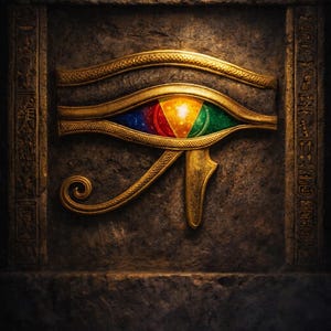 Art de l'oeil d'Horus, artefact sacré de qualité musée, oeil arc-en-ciel doré imprimable (téléchargement numérique)