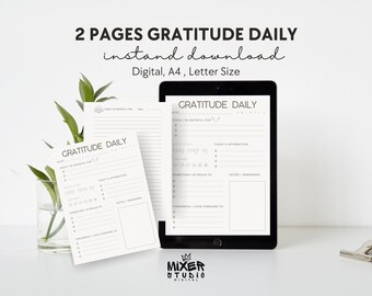 Journal de gratitude à imprimer – agenda numérique avec affirmations quotidiennes et soins personnels (format A4)