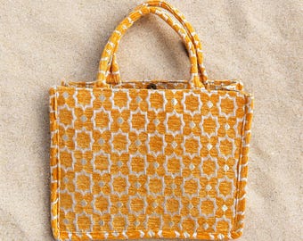 Handmade Moroccan Brocade Tote Bag, Gold Thread Detail