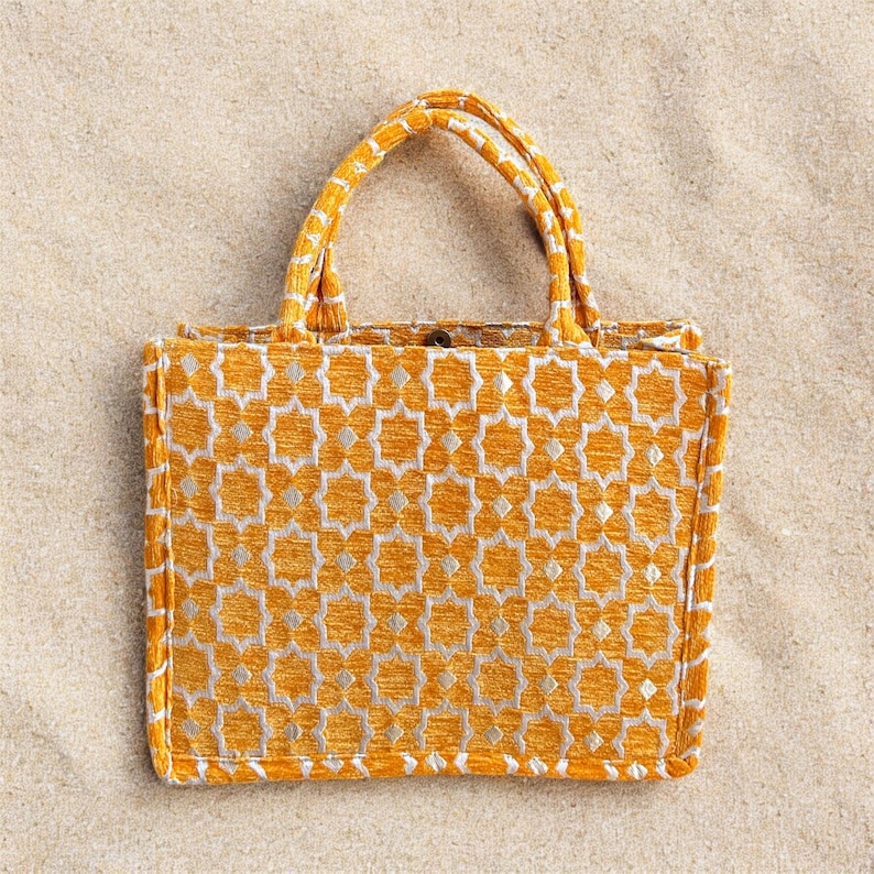 Handmade Moroccan Brocade Tote Bag, Gold Thread Detail image 18