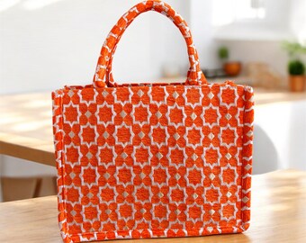 Handmade Moroccan Brocade Tote Bag, Gold Thread Detail