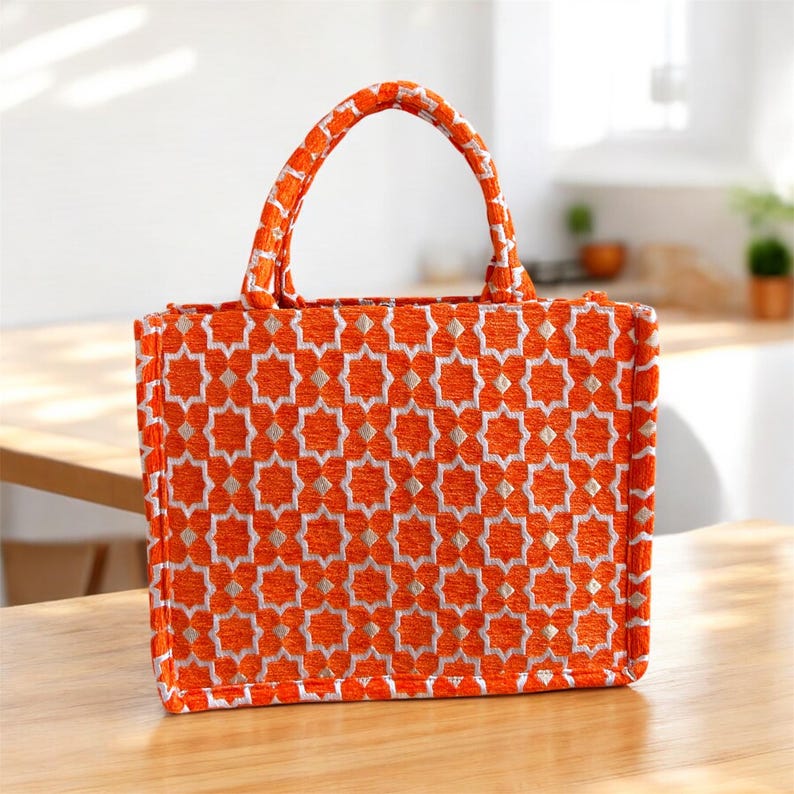 Handmade Moroccan Brocade Tote Bag, Gold Thread Detail image 12