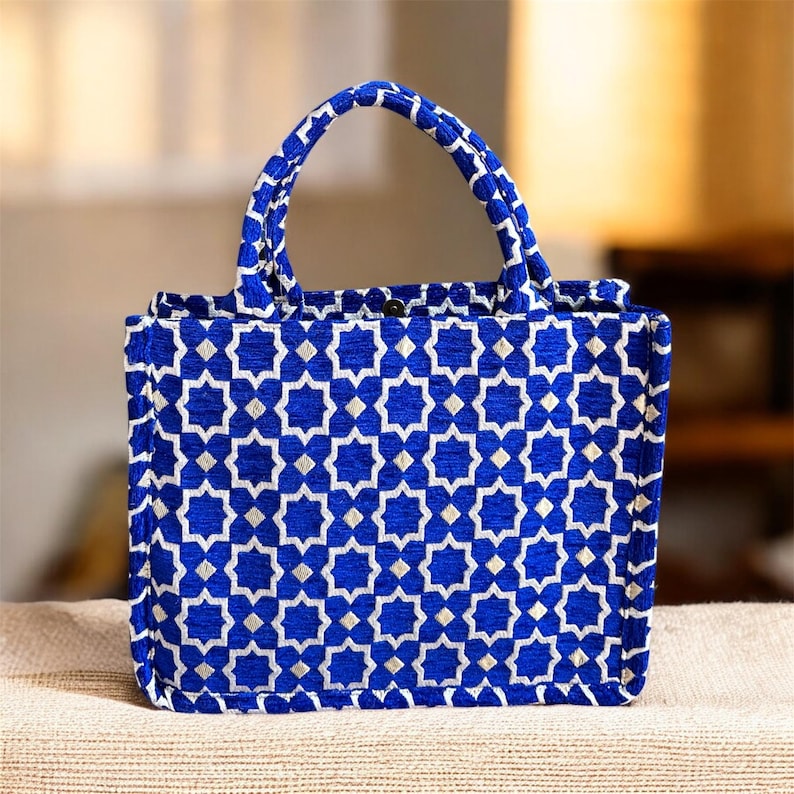 Handmade Moroccan Brocade Tote Bag, Gold Thread Detail image 13