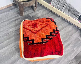 Funda de puf de lana marroquí de 60 x 60 cm – Cojín de suelo bereber – Funda otomana estilo Azilal hecha a mano – Puf alfombra vintage – Pieza única
