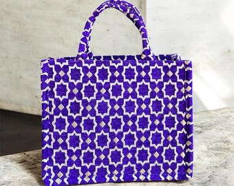 Handmade Moroccan Brocade Tote Bag, Gold Thread Detail