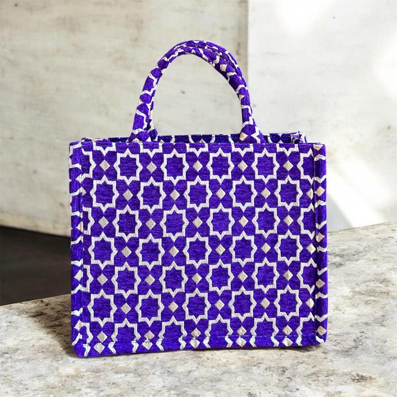 Handmade Moroccan Brocade Tote Bag, Gold Thread Detail image 9