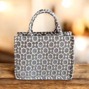 Handmade Moroccan Brocade Tote Bag, Gold Thread Detail image 17