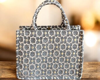 Handmade Moroccan Brocade Tote Bag, Gold Thread Detail