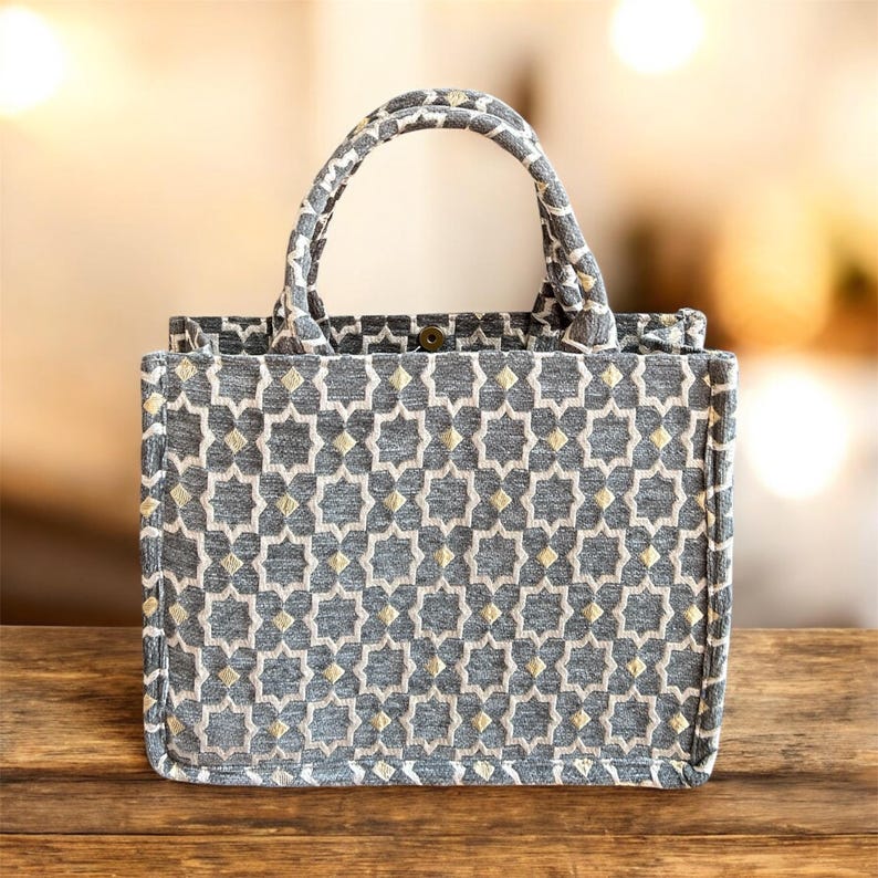 Handmade Moroccan Brocade Tote Bag, Gold Thread Detail image 17