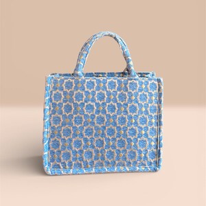 Handmade Moroccan Brocade Tote Bag, Gold Thread Detail image 7