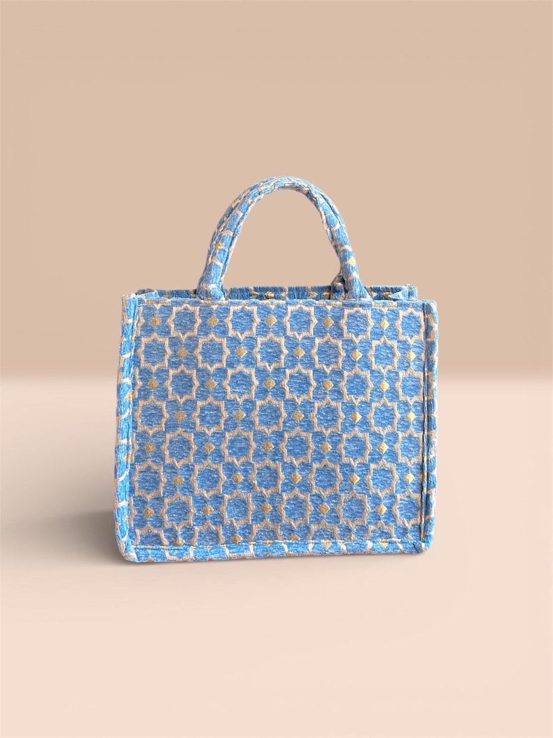 Handmade Moroccan Brocade Tote Bag, Gold Thread Detail image 7