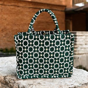 Handmade Moroccan Brocade Tote Bag, Gold Thread Detail image 15