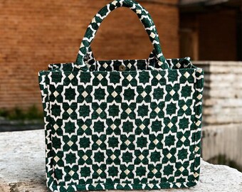 Handmade Moroccan Brocade Tote Bag, Gold Thread Detail