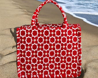 Handmade Moroccan Brocade Tote Bag, Gold Thread Detail
