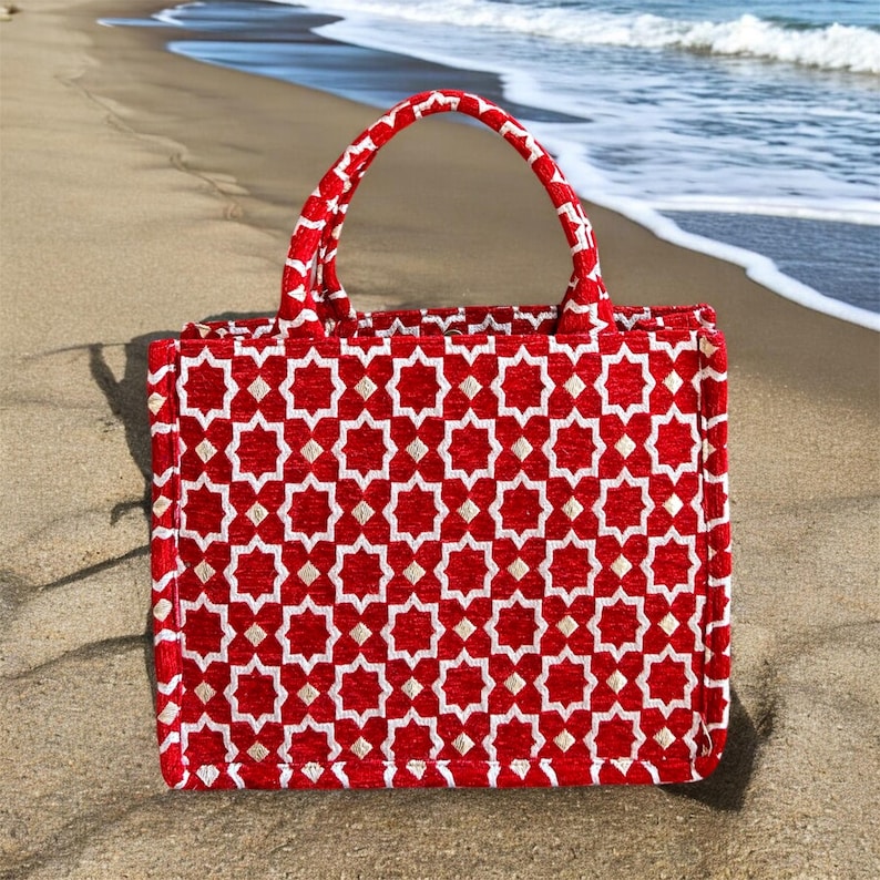 Handmade Moroccan Brocade Tote Bag, Gold Thread Detail image 16