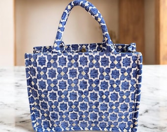 Handmade Moroccan Brocade Tote Bag, Gold Thread Detail