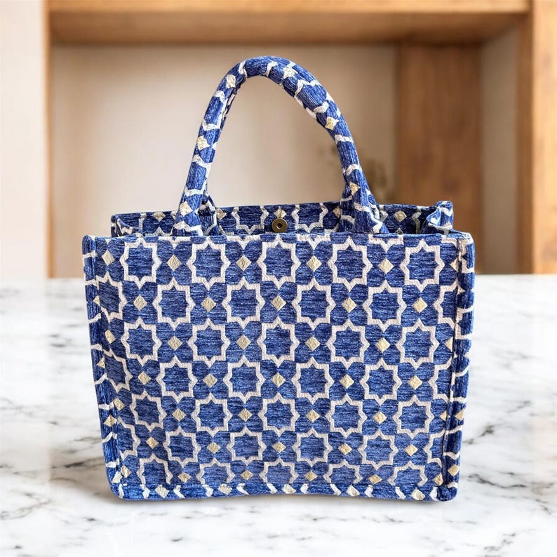 Handmade Moroccan Brocade Tote Bag, Gold Thread Detail image 14