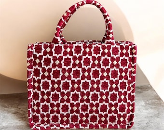 Handmade Moroccan Brocade Tote Bag, Gold Thread Detail