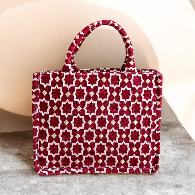 Handmade Moroccan Brocade Tote Bag, Gold Thread Detail image 11