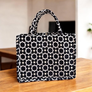 Handmade Moroccan Brocade Tote Bag, Gold Thread Detail image 6