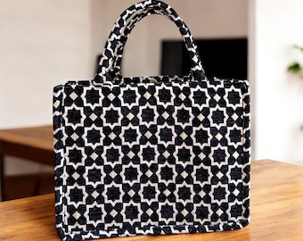 Handmade Moroccan Brocade Tote Bag, Gold Thread Detail