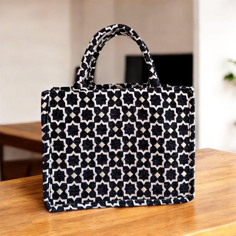 Handmade Moroccan Brocade Tote Bag, Gold Thread Detail image 6